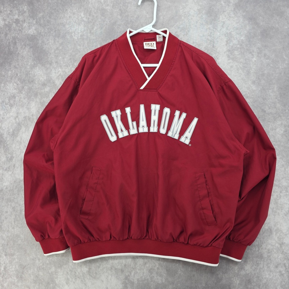 Vintage Oklahoma Sooners Windbreaker Red Oak V-Neck Pullover Jacket Red Mens L